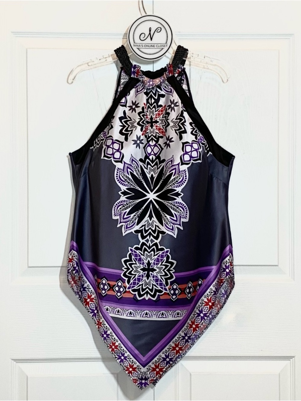 Black & Purple Printed Halter Scarf-Style Camisole